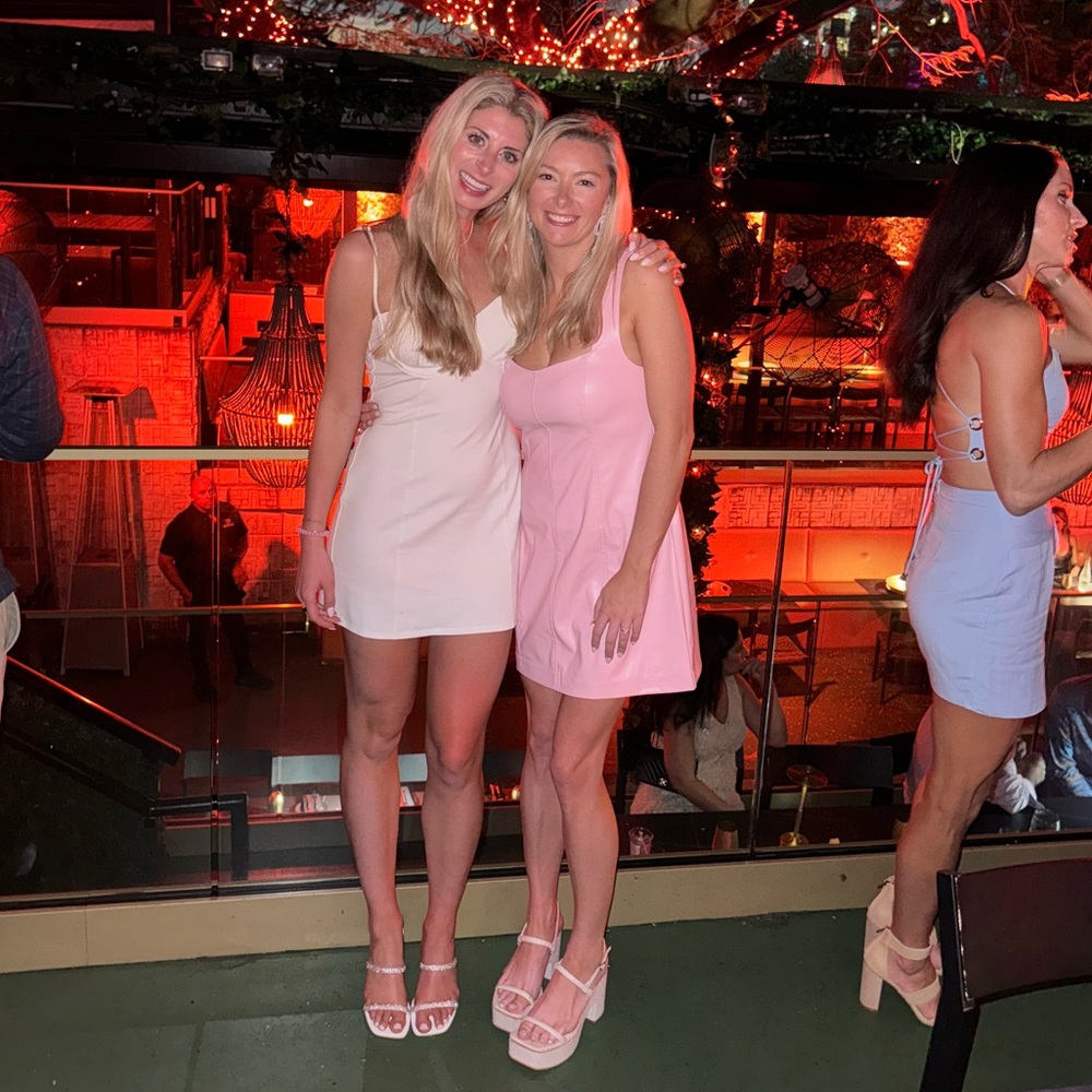 Pink faux leather show me your mumu mini dress